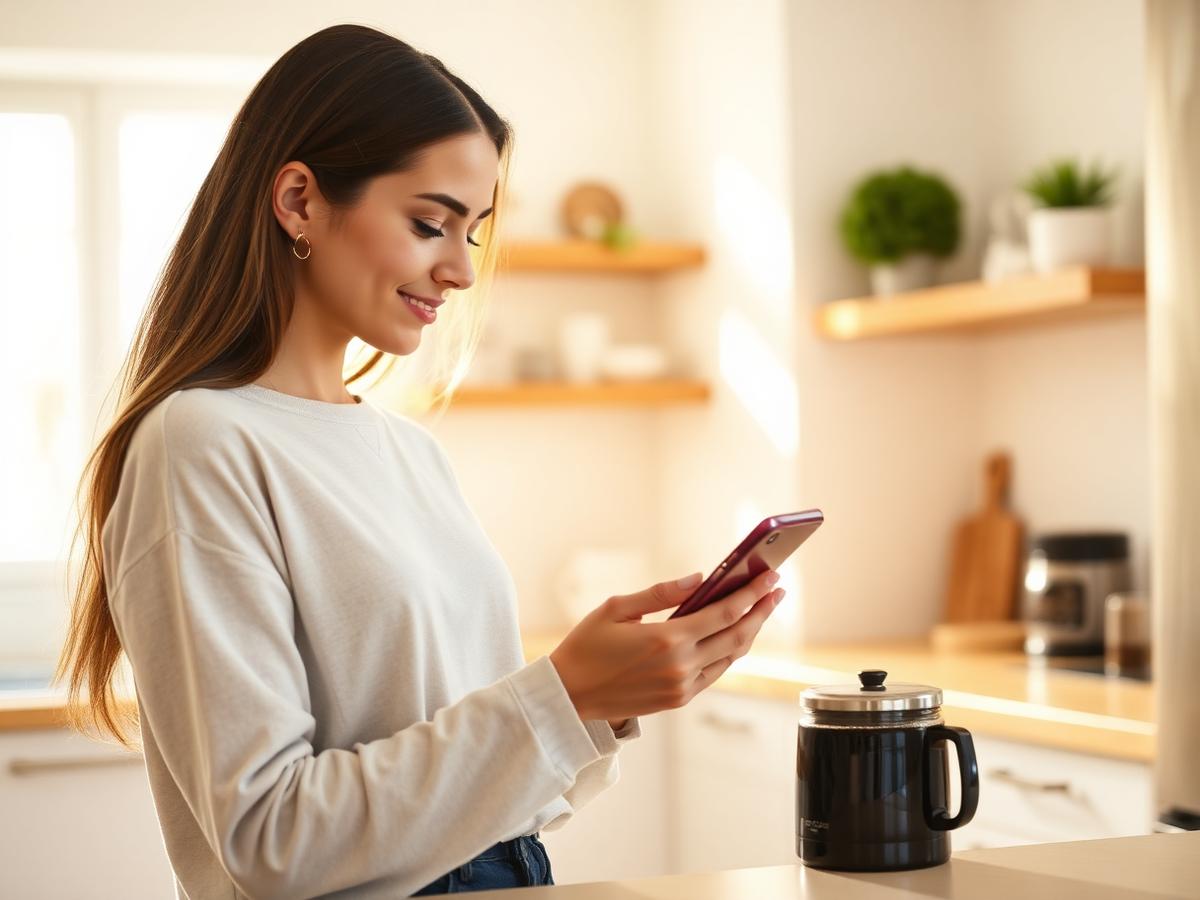 Consumer scanning a product in a kitchen