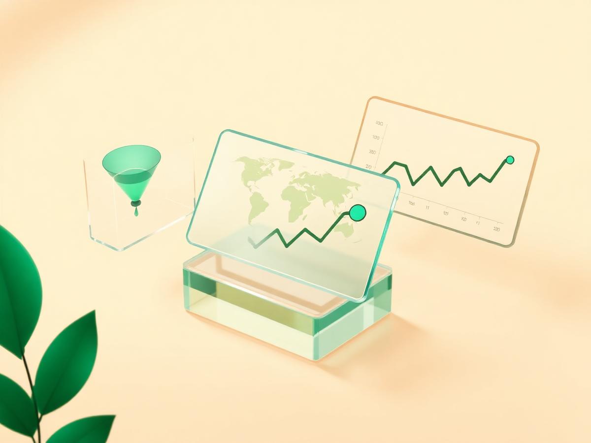 Floating glass analytics cards with scan map and engagement trend line
