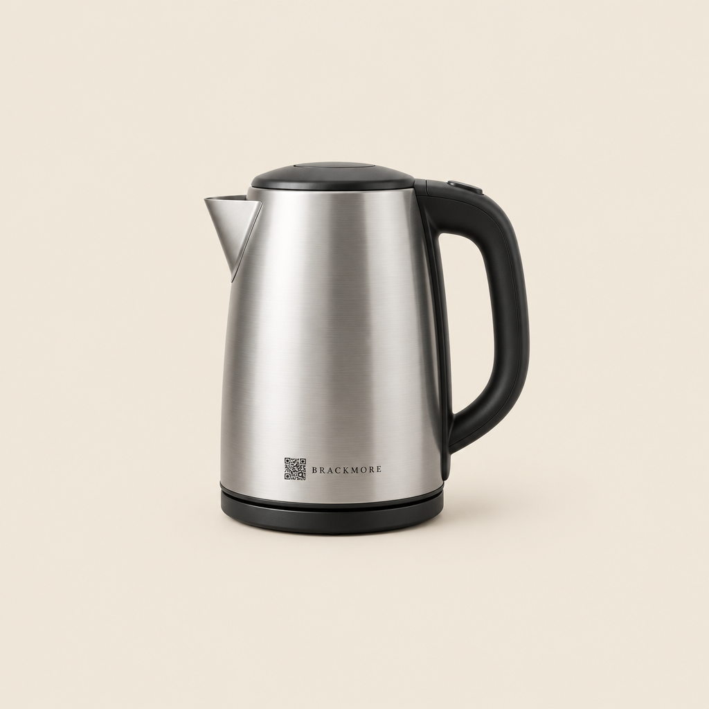 A BRACKMORE kettle with its code printed on the base — the single product record every channel reads from