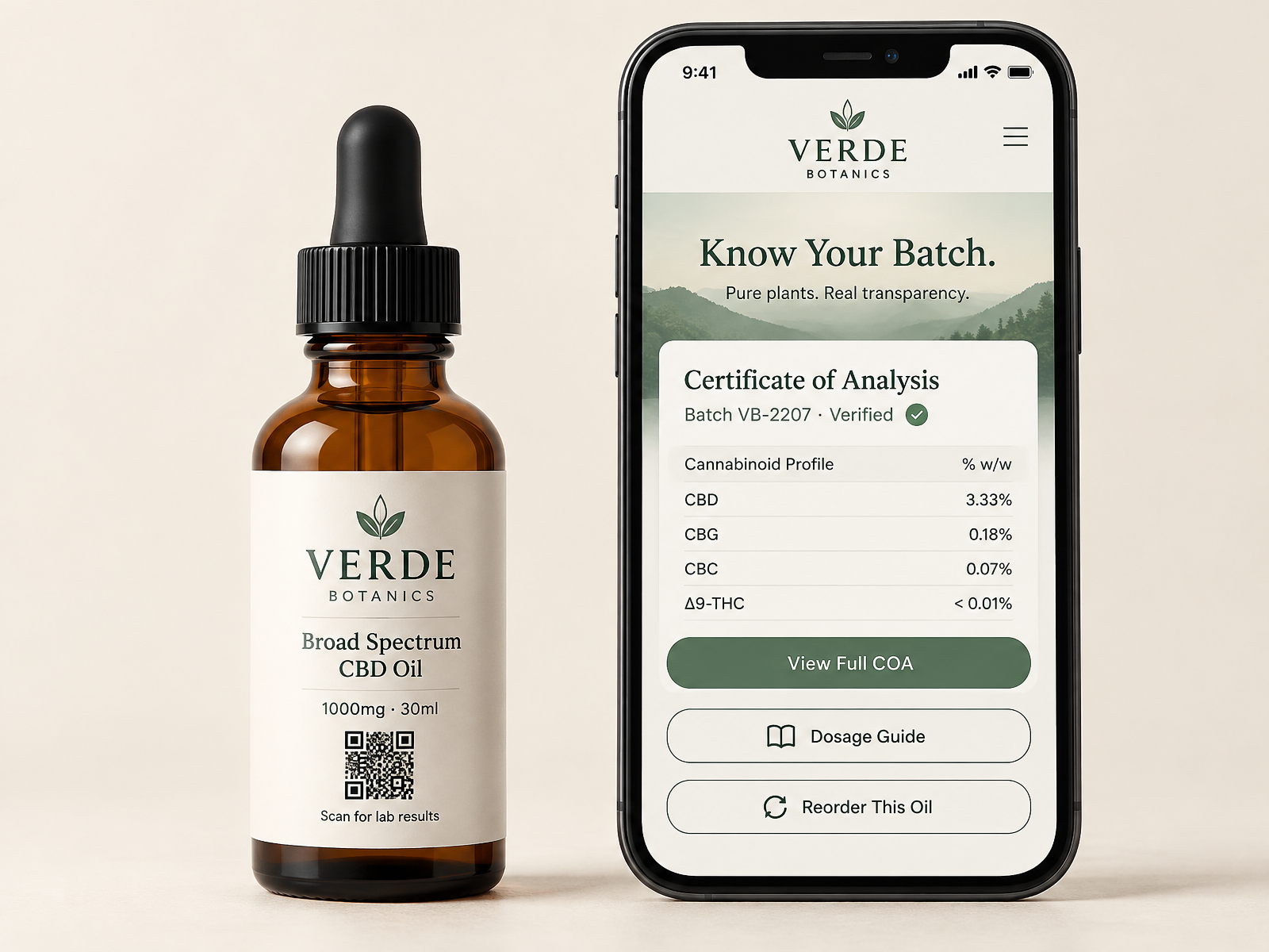 Batch-Level COA — CBD product with a scannable portal