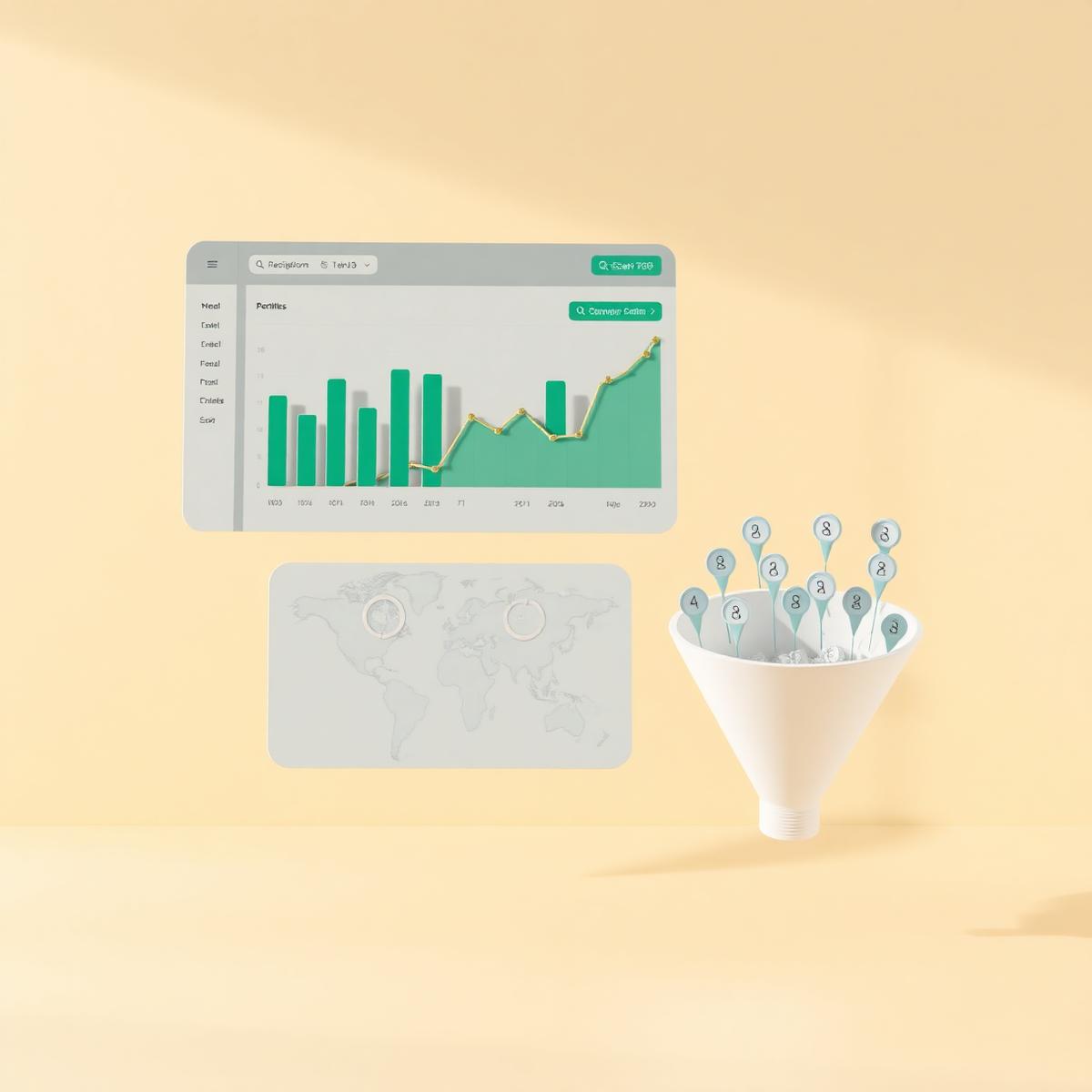 Analytics dashboard with scan map, registration funnel and engagement charts