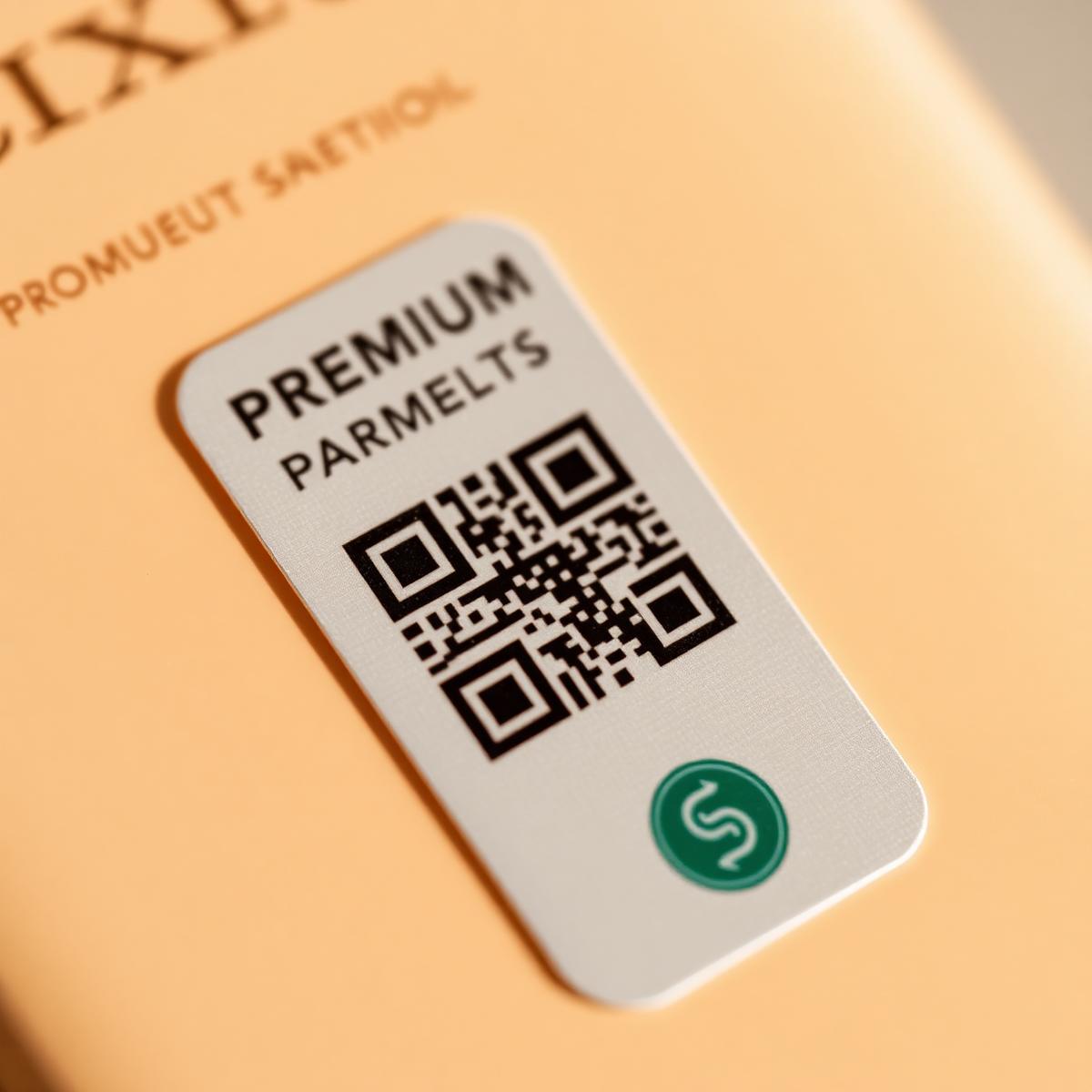 Premium product package with a printed QR code and small NFC symbol